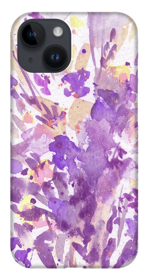 Abstract Flowers iPhone 14 Case featuring the painting Abstract Purple Flowers The Burst Of Color Splash Of Watercolor II by Irina Sztukowski