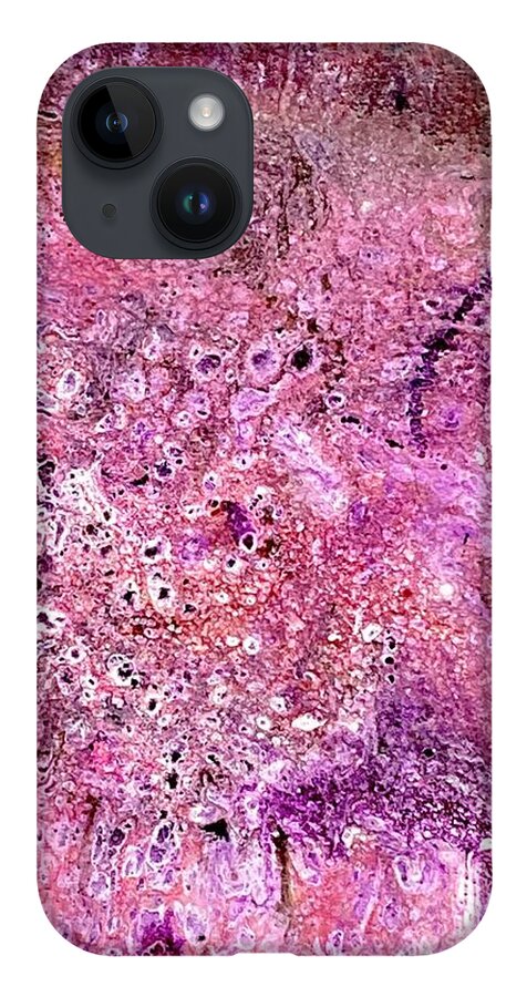Colorful iPhone 14 Case featuring the painting Acrylic Pour III Symphony in pink by David Euler