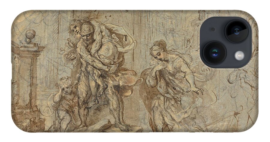 Federico Barocci iPhone Case featuring the drawing Aeneas Saving Anchises at the Fall of Troy by Federico Barocci