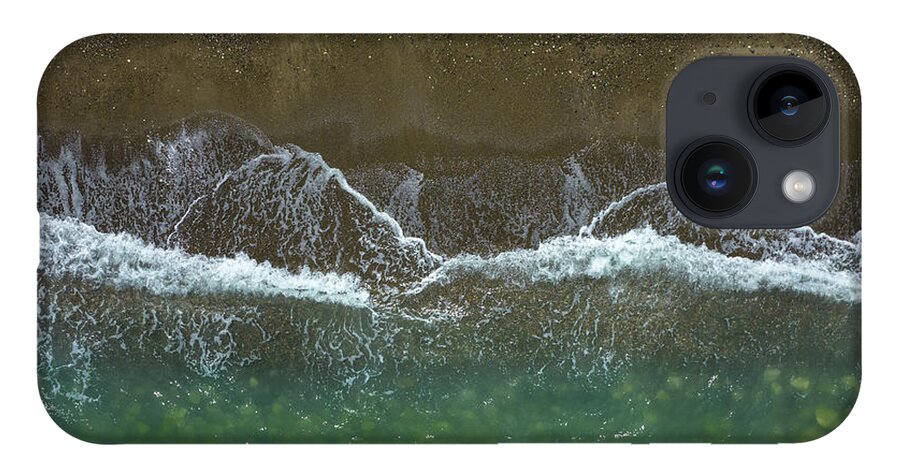 Waves iPhone 14 Case featuring the photograph Aerial view ocean waves braking on a sandy beach. Nature background by Michalakis Ppalis