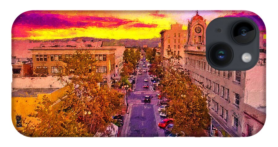 W 4th Street iPhone Case featuring the digital art Aerial view of W 4th Street in downtown Santa Ana - digital painting by Nicko Prints