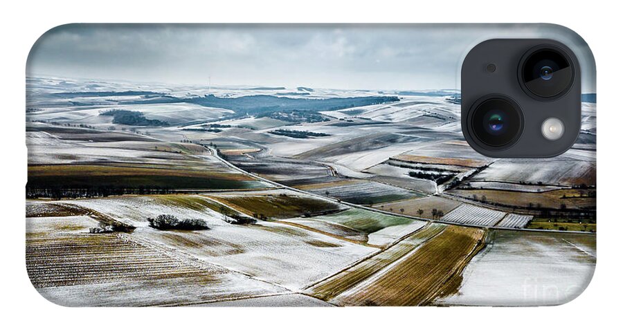 Above iPhone 14 Case featuring the photograph Aerial View Of Winter Landscape With Remote Settlements And Snow Covered Fields In Austria by Andreas Berthold
