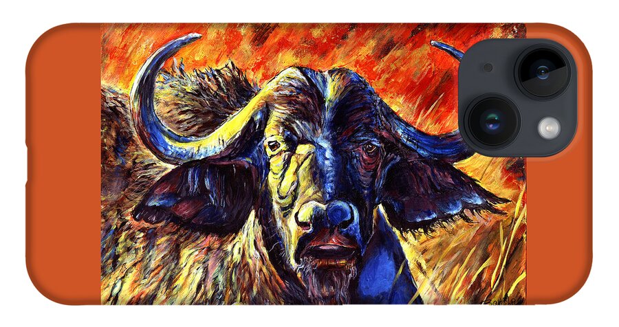 African Cape Buffalo iPhone 14 Case featuring the painting African Cape Buffalo by John Bohn