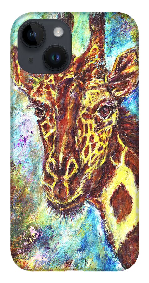 African Giraffe iPhone 14 Case featuring the painting African Giraffe by John Bohn