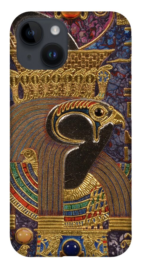 Ancient iPhone 14 Case featuring the mixed media Akem Shield of Heru Who Unites the Two Lands by Ptahmassu Nofra-Uaa
