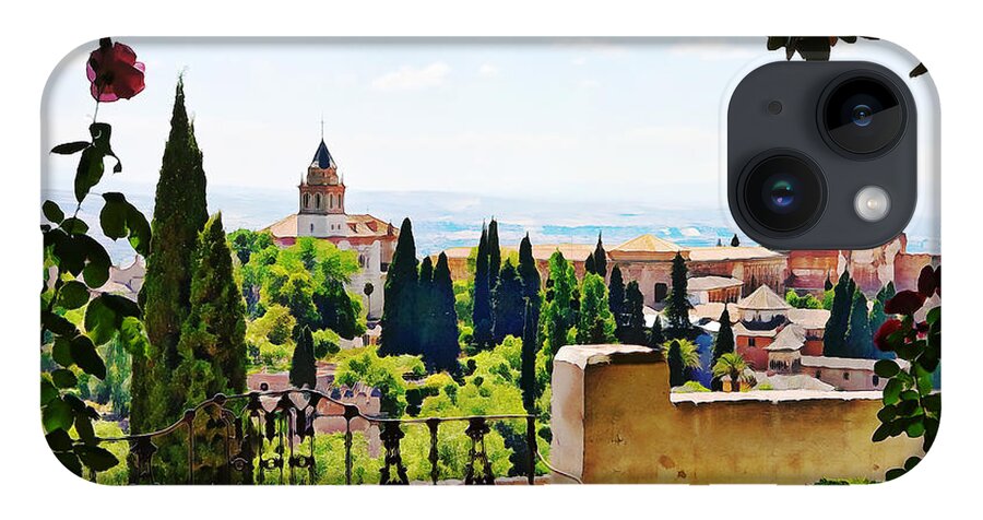 Alhambra iPhone 14 Case featuring the photograph Alhambra gardens, digital paint by Tatiana Travelways