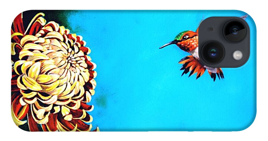 Birds iPhone Case featuring the painting Allen's Hummingbird and Chrysanthemum by Dana Newman
