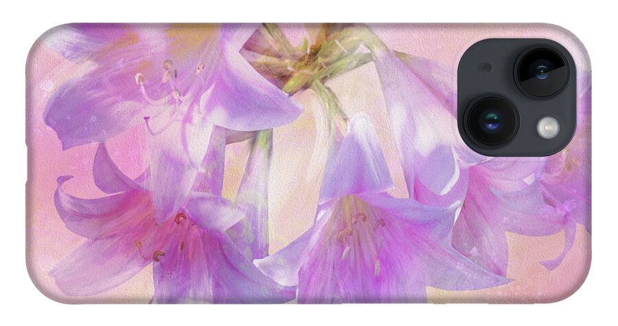 Lily iPhone 14 Case featuring the mixed media Amaryllis Belladonna Lilies by Shari Warren
