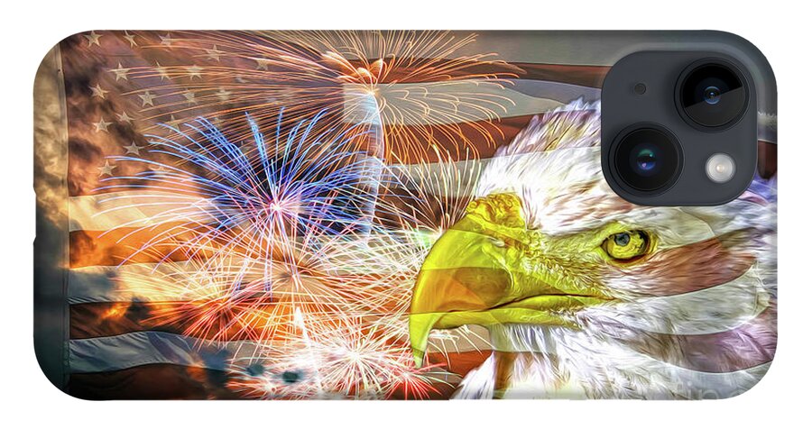 Eagles iPhone 14 Case featuring the mixed media American Patriotism Artistry by DB Hayes