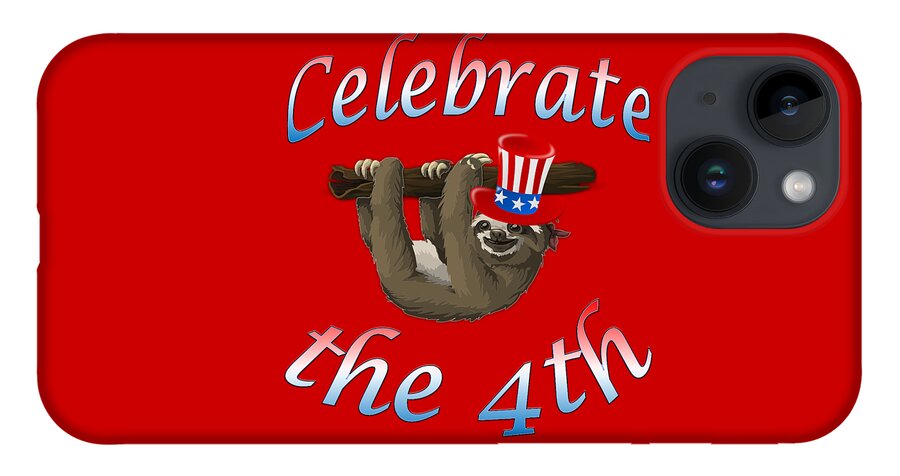 American Sloth iPhone 14 Case featuring the digital art American Sloth Celebrate the 4th by Ali Baucom