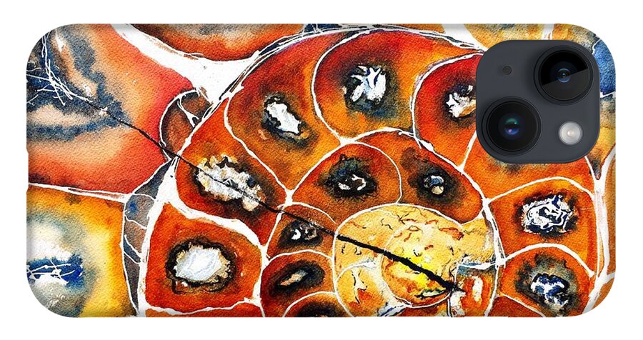 Ammonite iPhone 14 Case featuring the painting Ammonite Fossil Shell by Carlin Blahnik CarlinArtWatercolor