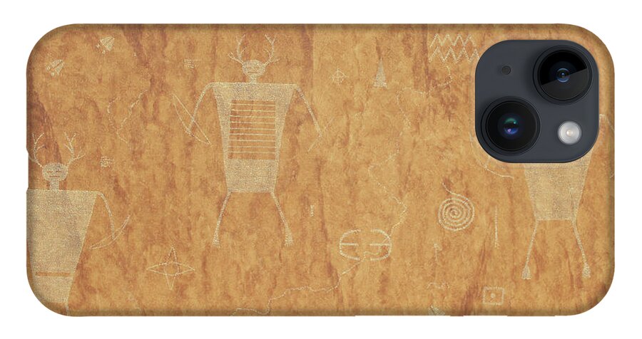Deer iPhone 14 Case featuring the painting Anasazi Deer Hunters-Petroglyphs by Doug Miller