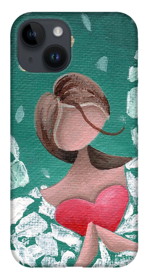 Angel iPhone 14 Case featuring the painting Angel Hearted - Teal Square by Annie Troe