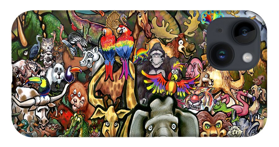 Animals iPhone 14 Case featuring the digital art Animals of All Colors Shapes and Sizes by Kevin Middleton