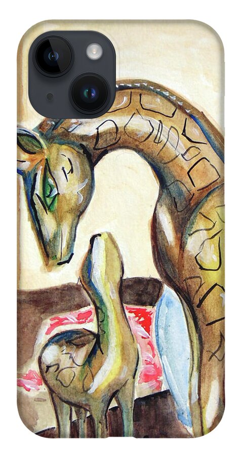 Giraffes iPhone 14 Case featuring the painting Antique Giraffes by Loretta Nash