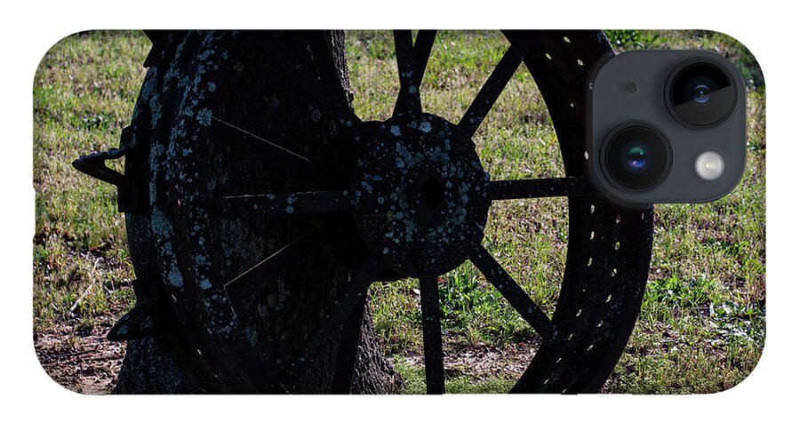 Antique Tractor Wheel iPhone 14 Case featuring the photograph Antique Tractor Wheel by Flees Photos