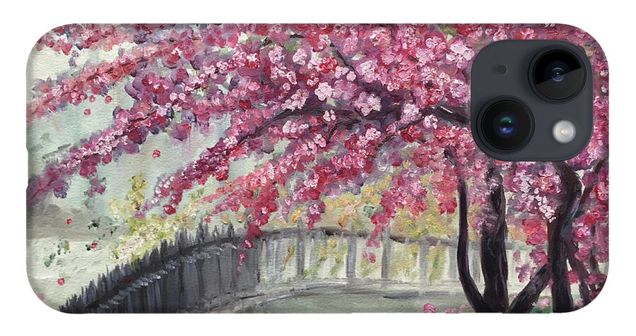 Paris iPhone 14 Case featuring the painting April in Paris Cherry Blossoms by Roxy Rich