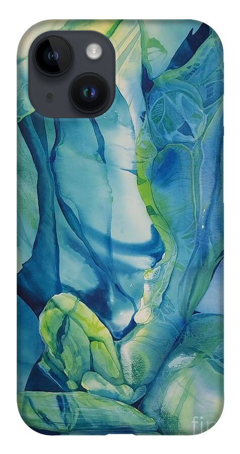 Watercolour Ice Arctic Ecological Blue Abstract Transparent iPhone 14 Case featuring the painting Arctic Ice by Donna Acheson-Juillet