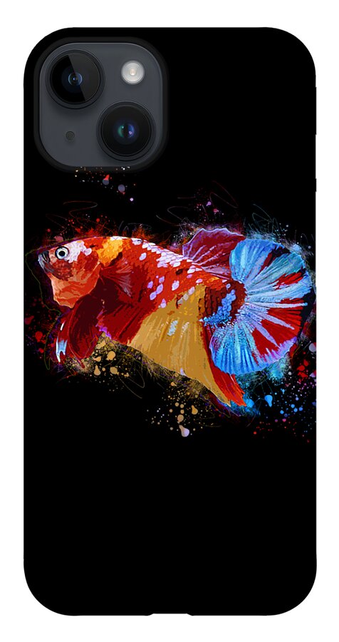 Artistic iPhone 14 Case featuring the digital art Artistic Nemo Multicolor Betta Fish by Sambel Pedes