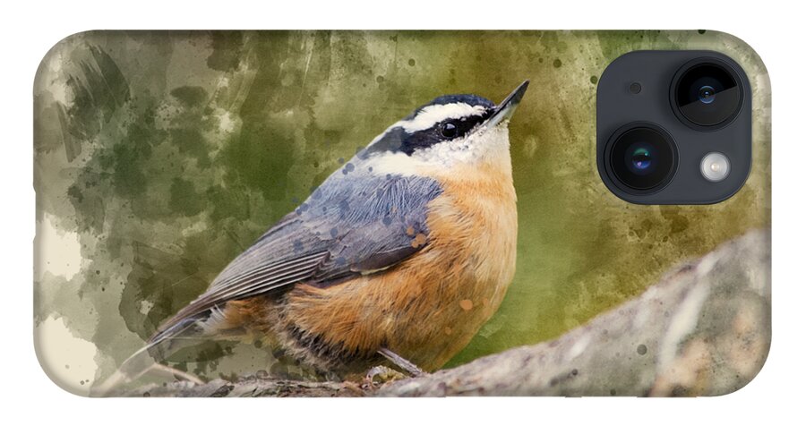 Nuthatch iPhone 14 Case featuring the mixed media Nuthatch Watercolor Art by Christina Rollo