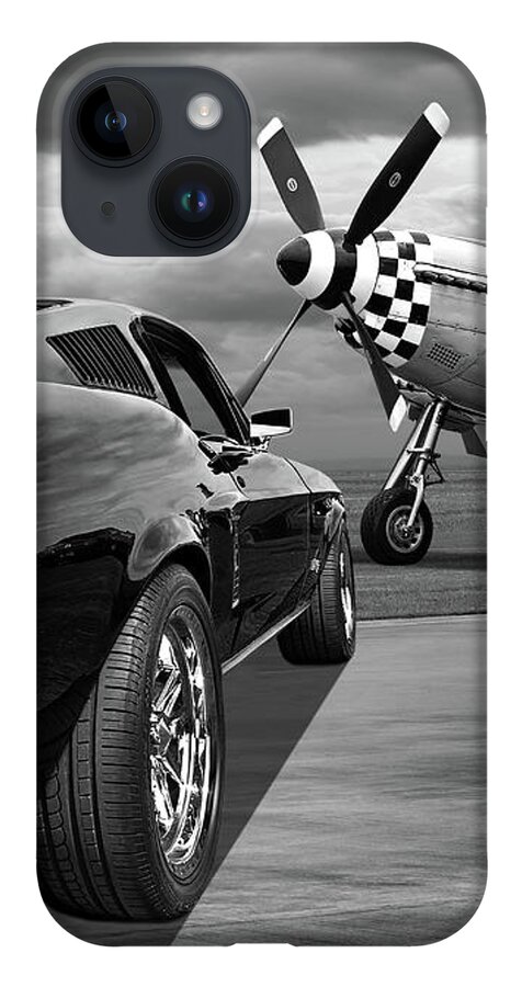 Ford Mustang iPhone 14 Case featuring the photograph P51 with Black '67 Fastback Mustang by Gill Billington