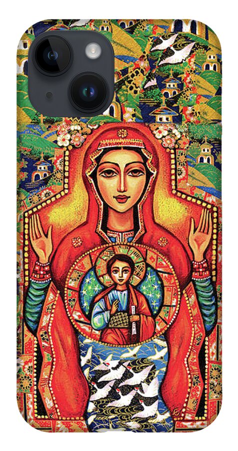 Mother And Child iPhone 14 Case featuring the painting Our Lady of the Sign by Eva Campbell