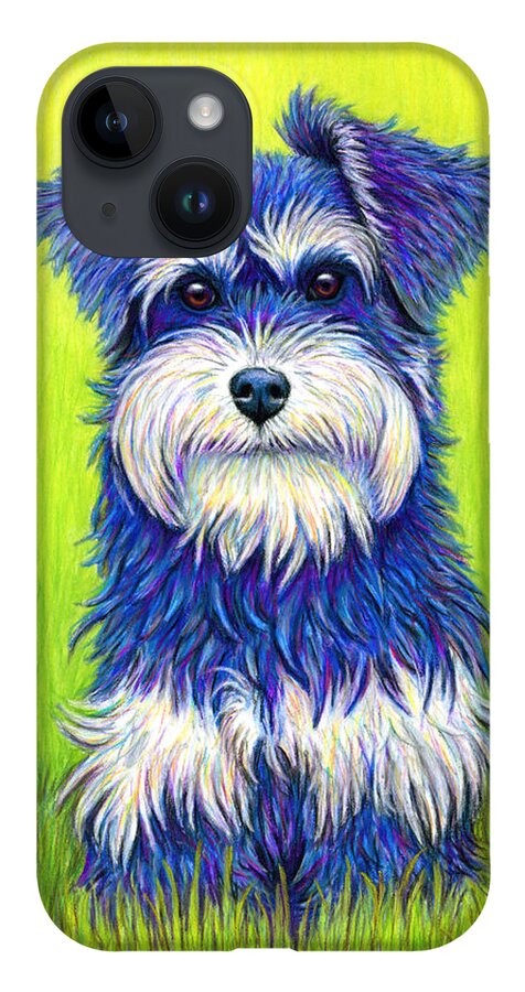 Miniature Schnauzer iPhone Case featuring the drawing Colorful Miniature Schnauzer Dog by Rebecca Wang