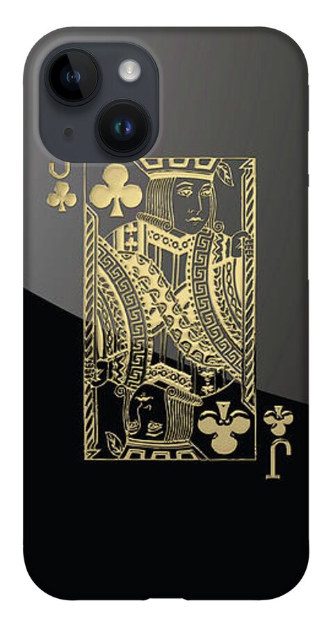 'gamble' Collection By Serge Averbukh iPhone 14 Case featuring the digital art Jack of Clubs in Gold over Black by Serge Averbukh