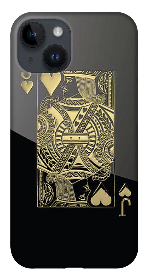 'gamble' Collection By Serge Averbukh iPhone 14 Case featuring the digital art Jack of Hearts in Gold over Black by Serge Averbukh