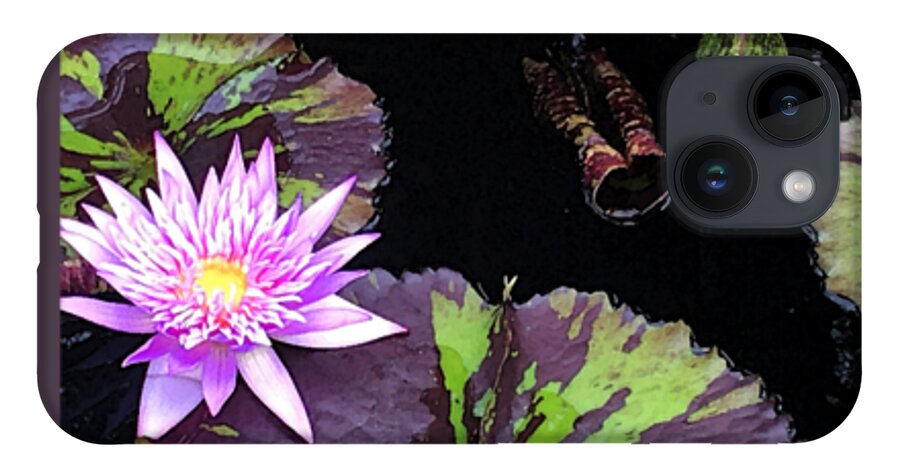 Waterlily iPhone 14 Case featuring the mixed media Midnight Serenade Purple Waterlily by Deborah League