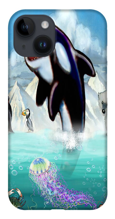 Orca iPhone 14 Case featuring the digital art Orca and Arctic Friends by Kevin Middleton