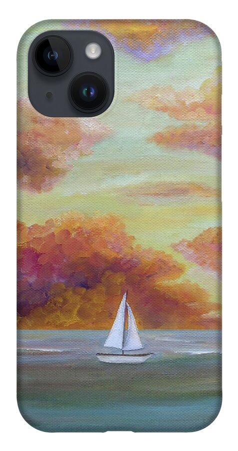 Seascape iPhone 14 Case featuring the painting Autumn Sailing by Angeles M Pomata