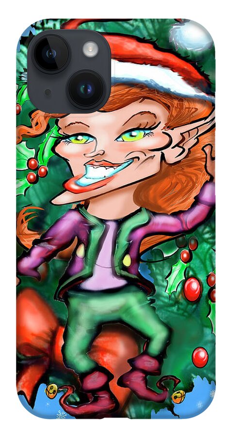Christmas iPhone 14 Case featuring the digital art Christmas Elf with Wreath by Kevin Middleton