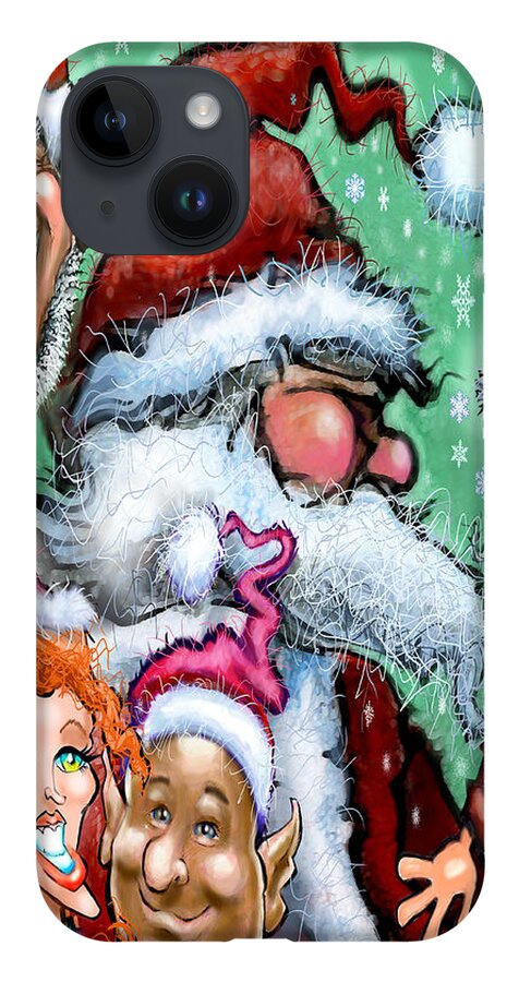 Santa iPhone 14 Case featuring the digital art Santa and his Elves by Kevin Middleton