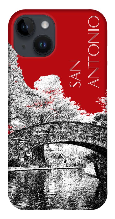 Architecture iPhone Case featuring the digital art San Antonio Skyline River Walk - Dark Red by DB Artist
