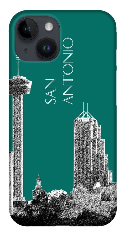 Architecture iPhone 14 Case featuring the digital art San Antonio Skyline - Coral by DB Artist