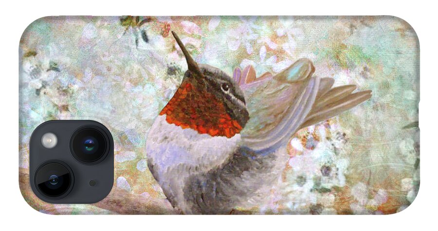 Ruby-throated Hummingbird iPhone 14 Case featuring the painting Summer At The Pond by Angeles M Pomata