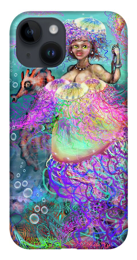 Mermaid iPhone 14 Case featuring the digital art Mermaid Jellyfish Dress by Kevin Middleton