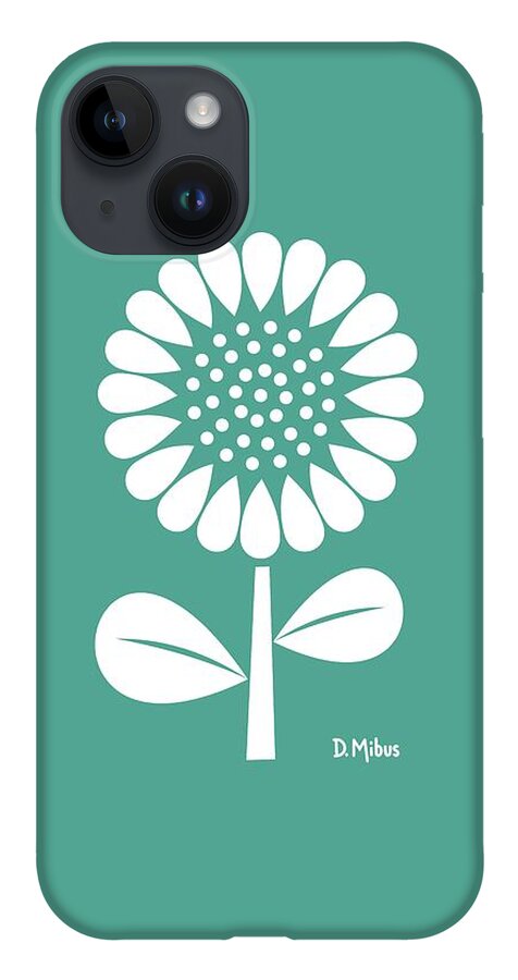 Mid Century Flower iPhone Case featuring the digital art Retro Single Flower Teal by Donna Mibus