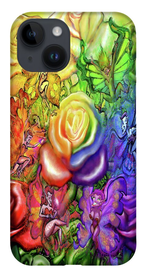 Rainbow iPhone 14 Case featuring the digital art Roses Rainbow Pixies by Kevin Middleton