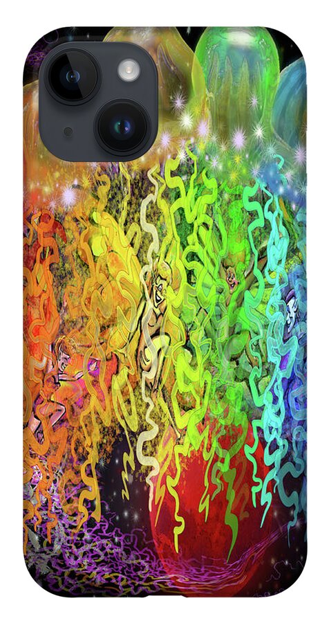 Space iPhone 14 Case featuring the digital art Space Pixies n Jellyfish by Kevin Middleton