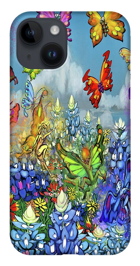 Wildflowers iPhone 14 Case featuring the digital art Wildflowers Pixies Bluebonnets n Butterflies by Kevin Middleton