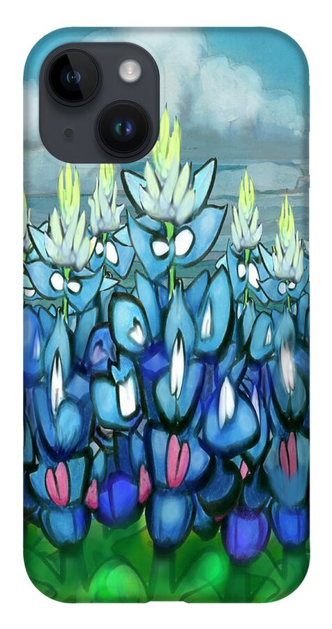 Bluebonnet iPhone 14 Case featuring the digital art Bluebonnet Country Scene by Kevin Middleton