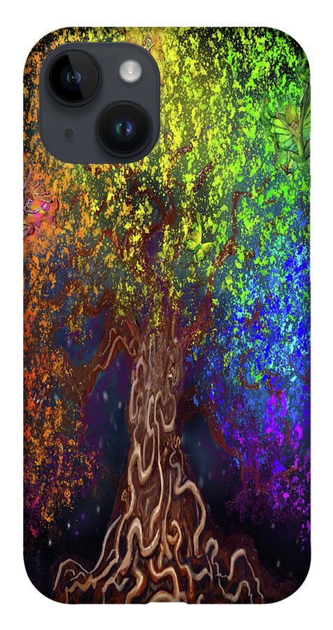 Rainbow iPhone 14 Case featuring the digital art Rainbow Tree of Life by Kevin Middleton