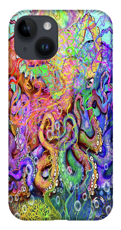 Octopus iPhone 14 Case featuring the digital art Twisted Tango of Tentacles by Kevin Middleton