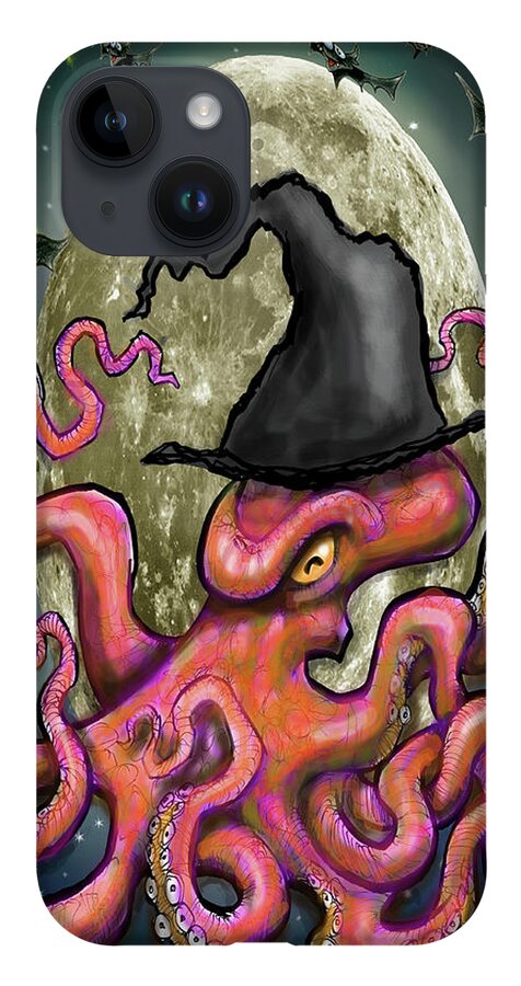 Withcy iPhone 14 Case featuring the digital art Witchy Octopus by Kevin Middleton