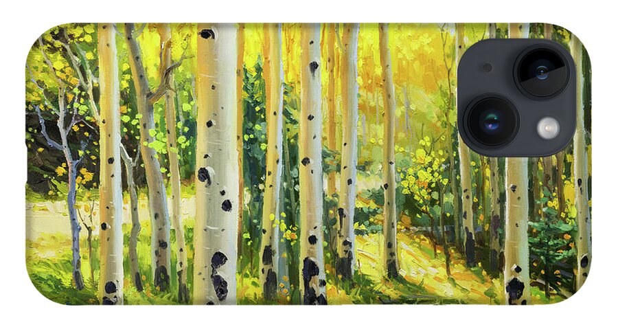 Aspen Vista Santa Fe Nm Aspen Trees Mood iPhone Case featuring the painting Aspen Vista in Santa Fe New Mexico by Gary Kim