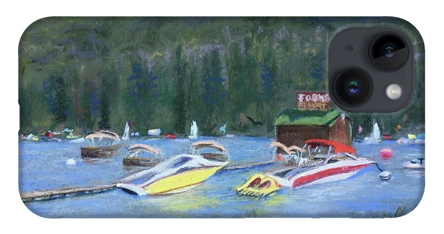 Bass Lake iPhone 14 Case featuring the pastel At The Forks by Sandra Lee Scott
