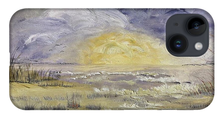 Oil Painting iPhone 14 Case featuring the painting Atlantic Sunrise by Catherine Ludwig Donleycott