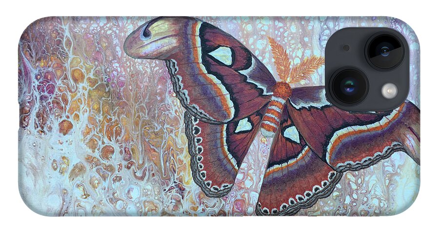 Moth iPhone 14 Case featuring the painting Atlas Silk Moth by Lucy Arnold